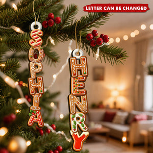 Gingerbread Letter With Name For Family Kids - Personalized Family Wooden Ornament