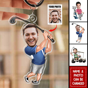 Golfing Custom Face For Golfer, Dad, Grandpa - Personalized Keychain