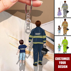 Firefighter Dad And Kid - Personalized Acrylic Keychain
