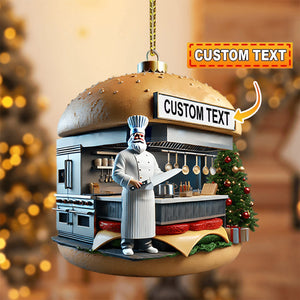 Custom Name Hamburger Shop Ornament, Hot Dog Santa Christmas Gift