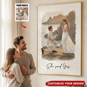 Watercolor Couple Family Pet Portrait - Personalized Poster - Anniversary Gift For Couple