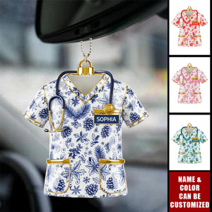 Personalized Nurse Toile de Jouy Acrylic Car Ornament, Gifts For Nurse