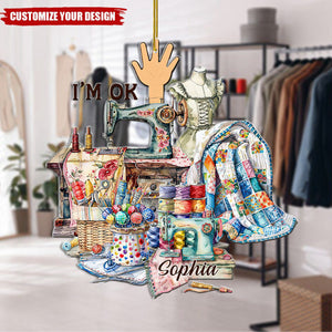 Personalized Sewing I'm Ok Ornament - Custom Knitted Acrylic Ornament Gift For Knitter