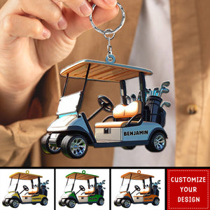 Golfing Cart Xmas Keychain - Personalized Acrylic Keychain, Gift For Golf Lover