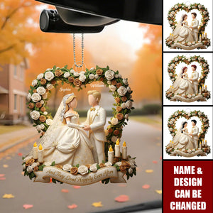 And They Lived Happily Ever After Bridal Couple and Roses, Custom Acrylic Car Ornament
