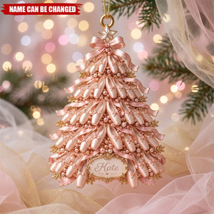 Personalized Ballet Shoes Christmas Tree Ornament, Custom Name Champagne Ballet Keepsake, Ballet Tree Acrylic Keepsake
