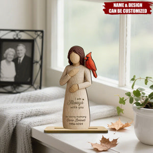 Always With You Cardinal & Woman - Personalized Standing Wooden Plaque, Memorial Sympathy Gift
