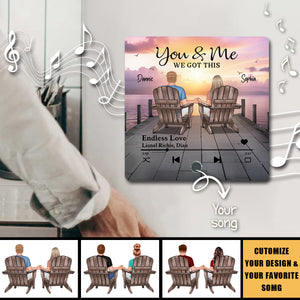 Eternal Love Couple Sitting On The Lake Dock Personalized Music Fridge Magnet