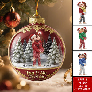 Snow Globe Kissing Couple - Personalized Acrylic Ornament - Christmas Gift for him, Gift for her