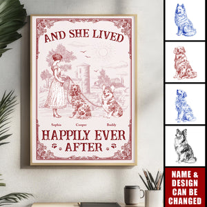 And She Lived Happily Ever After Dog Toile De Jouy - Personalized Poster