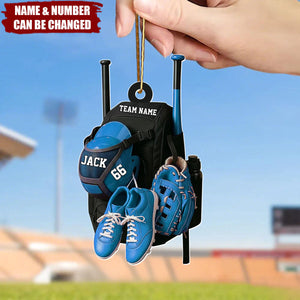Personalized Baseball Ornament, Custom Baseball Bag with Helmet Baseball Ornament