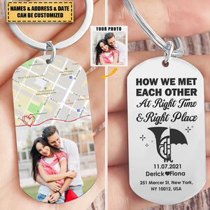 How We Met Each Other, Couple Gift, Personalized Stainless Steel Engraved Keychain, Custom Photo Couple Keychain