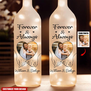 Custom Photo Hand In Hand, We Conquer All - Couple Personalized Bottle Lamp, Gift For Husband Wife, Anniversary