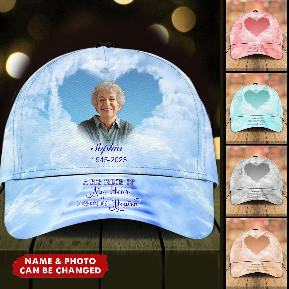 Memorial Upload Image Sky, A Big Piece Of My Heart Lives In Heaven Personalized Cap