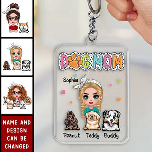 Exclusive Dog Mom Summer Vibes: Personalized Sassy Peeking Dogs Acrylic Keychain