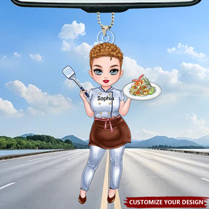 Custom Cartoon Female Chef - Personalized Acrylic Ornament
