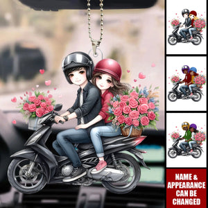 Motorcycle Couple - Personalized Acrylic Car Ornament - Valentine's Day Gift for Him, Gift for Her