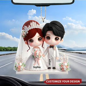 Cute Wedding Couple Holding Hands - Personalized Car Ornament