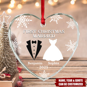 Our First Christmas As Husband And Wife - Personalized Heart Glass Ornament, Anniversary Christmas Wedding Gifts
