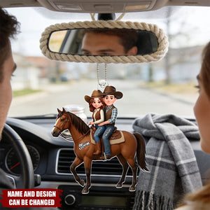 3D Effect Couple And Their Horse - Personalized Car Ornament