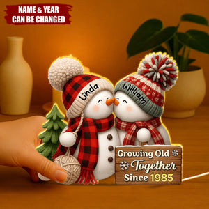Snowman Couple Acrylic Light Box - Romantic Winter Gift Plaque