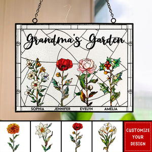 Grandma's Garden - Personalized Stained Glass Window Hanging Suncatcher