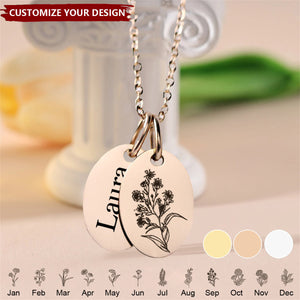 Hand-Drawn Birth Flowers - Personalized Oval Pendant Necklace