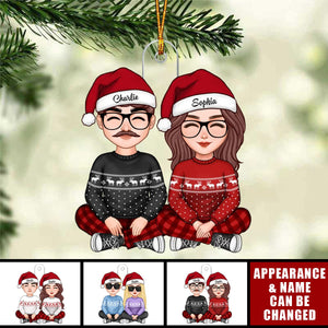 Sitting Couple - Personalized Acrylic Ornament, Christmas Gift for Couple