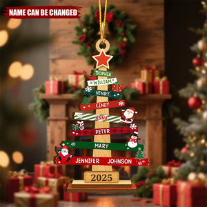 Our Family Christmas Tree Personalized Wood Ornament - Christmas Birthday Gifts For Mom, Dad, Kids