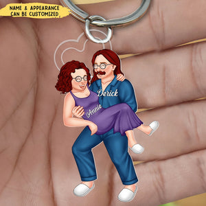 Funny Couple Carrying - Gift For Couples, Husband, Wife - Personalized Cutout Acrylic Keychain
