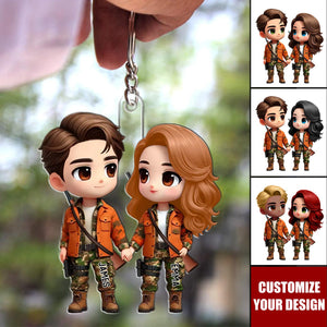 Cute Cartoon Couple Hunting Personalized Acrylic Keychain, Gift for Couple