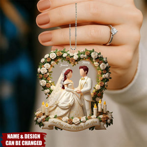 And They Lived Happily Ever After Bridal Couple and Roses, Custom Acrylic Car Ornament