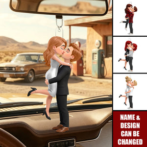 Personalized Acrylic Car Ornament, Romantic Kissing Couple Figure, Sweet Lovers Gift For Couple