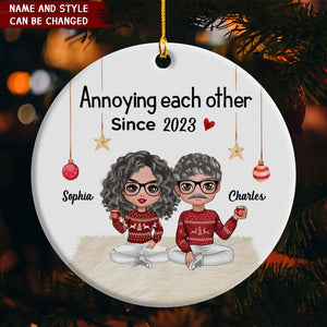 Doll Couple Sitting Christmas Personalized Circle Ornament