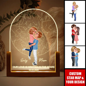 Couple Hugging Kissing - Personalized Star Map LED Night Light