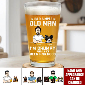 Simple Old Man Grumpy Like Dogs & Beer - Personalized Beer Glass, Gift For Dog Lover & Beer Lover