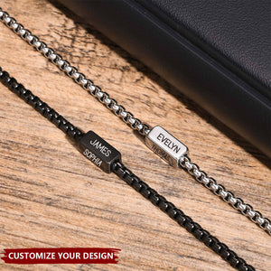 Stainless Steel Square Pearl Cube Personalized Bracelet, Gift For Dad