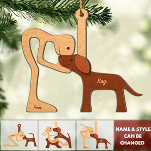 Man Woman And Dog Cat Illustration Personalized 2-Layer Wooden Ornament, Christmas Gift For Dog Lovers, Cat Lovers