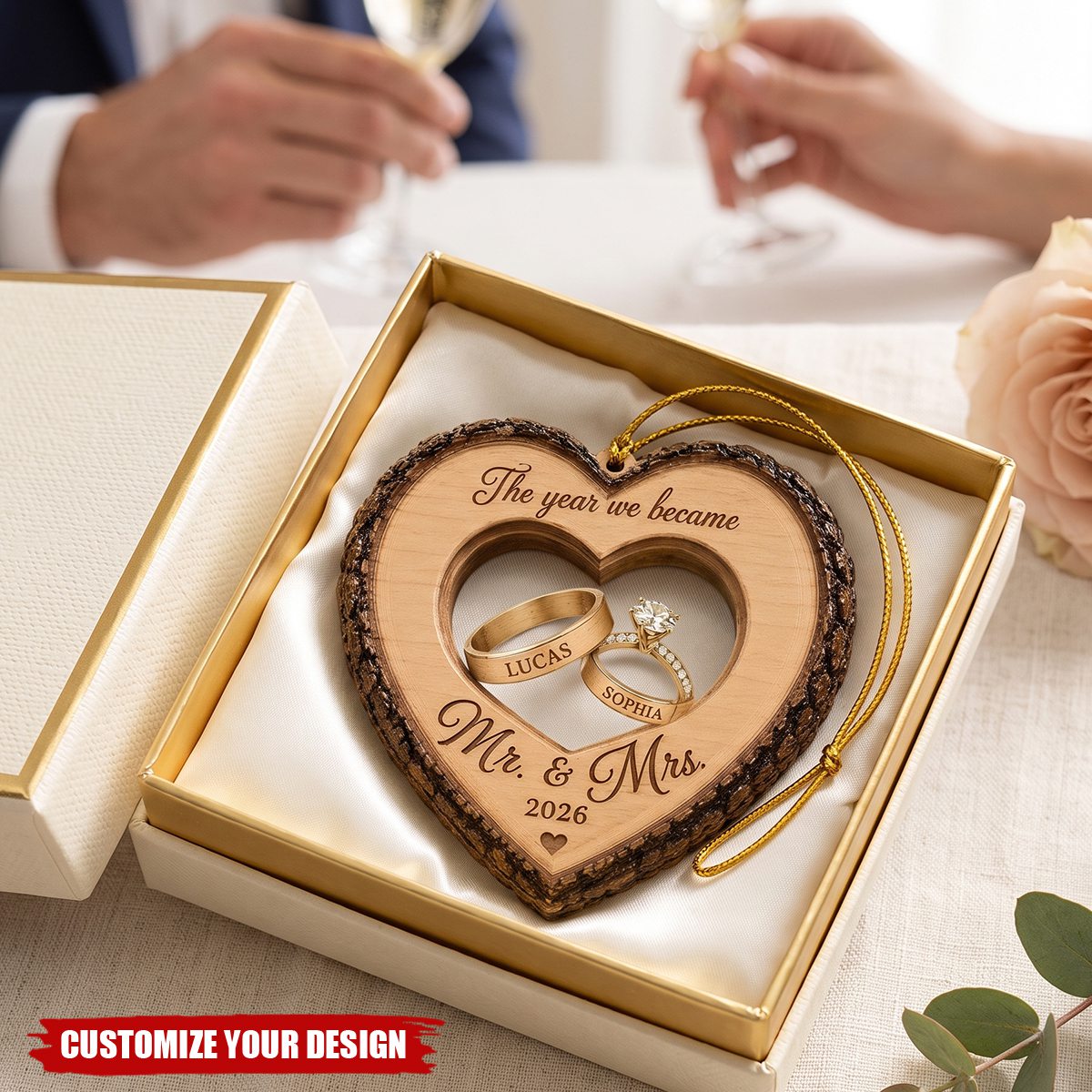 "The Year We Became Mr. & Mrs." Personalized Wooden Ornament - Custom Wedding Gift for Couples