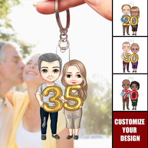 Cartoon Anniversary Couple - Personalized Acrylic Keychain, Gift For Couple