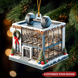 Gym With Dumbbell and Festive Decor - Personalized Acrylic Ornament, Gift For Fitness Center