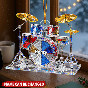 Custom Name Drum Christmas Ornament, Gift For Music Lover, Drummer Acrylic Ornament