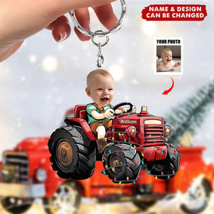 Just A Boy Who Loves Tractor Custom Kid Face - Personalized Acrylic Keychain