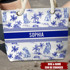 Dog Mom Toile De Jouy Summer French Style - Personalized Beach Bag