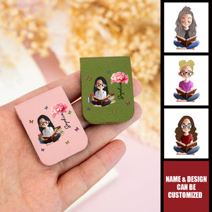 Birth Flower Book Lovers - Personalized Leather Magnetic Bookmark
