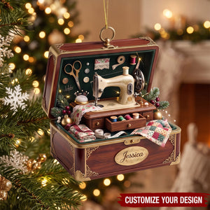 Personalized Vintage Sewing Studio Box Ornament - Custom Acrylic Keepsake Gift