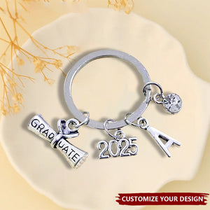 2025 Graduation Custom Initial Birthstone Personalized Keyring, Graduation Keepsake