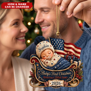 Personalized First Christmas 2026 Ornament, America 250th Anniversary Ornament, Newborn Keepsake