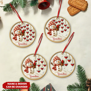 Customizable Acrylic Ornament With Snowman and Hearts, Personalized Christmas Gift For Family