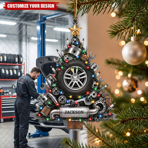 Personalized Mechanic Car Acrylic Christmas Ornament, Custom Holiday Tree Decoration